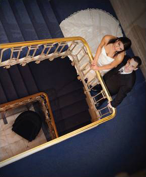 bride and groom on stairs Photo Shoot at 58 Princes Gate